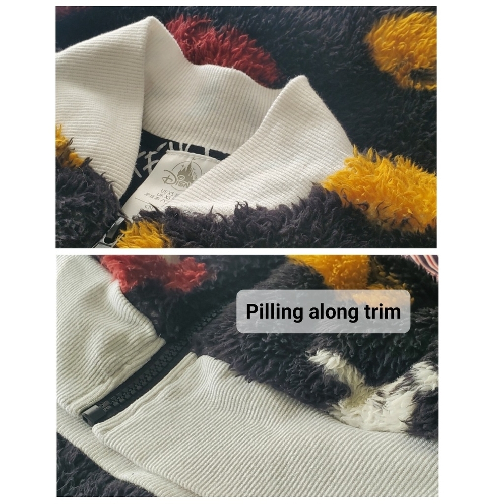 Disney Store Black Mickey Soft Teddy Fleece Zip Up Crop Bomber Sweater Jacket XS - Picture 5 of 15